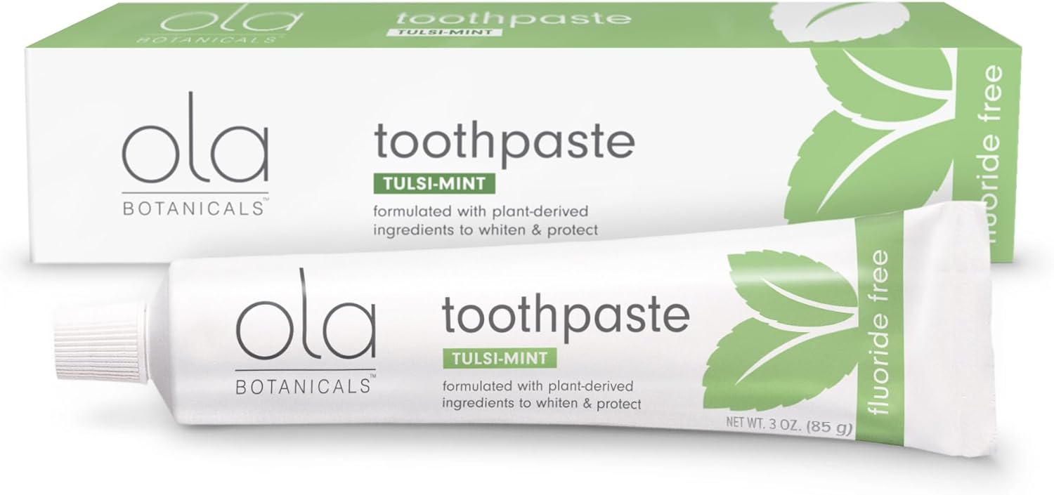 Ola Botanicals Toothpaste (3 Oz.), Tulsi-Mint, Plant-Derived Ingredients To Whiten And Protect, Fluoride Free, Soy Free, Non Gmo, Dr. Mercola