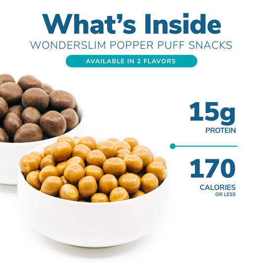 Wonderslim Popper Puff Snacks, Chocolate, 160 Calories, 15G Protein, Gluten Free (7Ct)