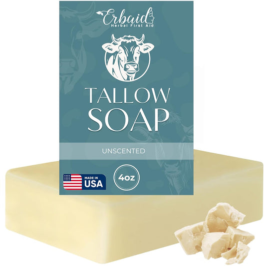 Beef Tallow Soap Bar – All Natural Grass Fed Tallow Soap Unscented – Moisturizing Face & Body Wash Great For Eczema, Dry, Itchy, Sensitive Skin – Handcrafted Bath Soap For Adults, Kids, Made In Usa