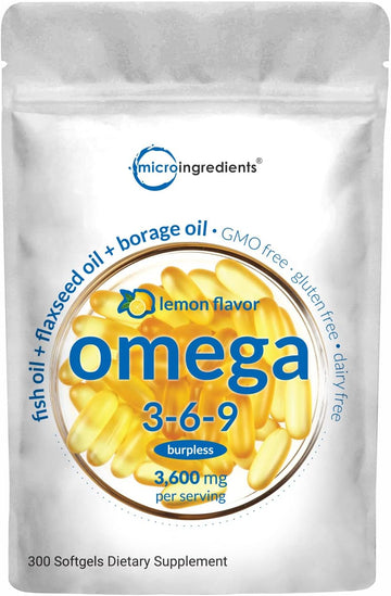 Ultra Omega 3-6-9 3600mg Perserv, 300 Burpless Softgels | Lemon Flavor