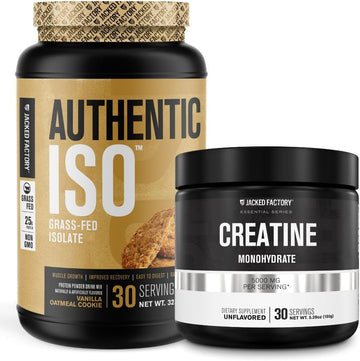 Jacked Factory Authentic Iso Grass Fed Whey Protein Isolate Powder - Low Carb, Non-Gmo Muscle Building Protein (30 Servings Vanilla Oatmeal Cookie) Creatine Monohydrate Powder (30 Servings)