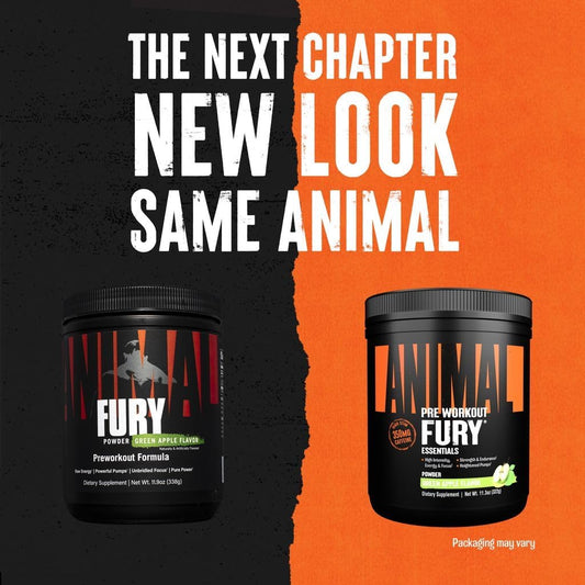 Animal Fury Pre Workout Powder - Energy And Focus Supplement With 5G Bcaa, 350Mg Caffeine Nitric Oxide Booster With Beta-Alanine, Preworkout For Men And Women, Green Apple Flavor, 20 Servings