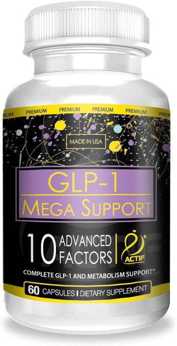 Actif Glp-1 Mega Support With 10 Advanced Factors And Probiotics, Glp-1 Activator And Metabolism Support, Non Gmo, Made In Usa, 60 Count