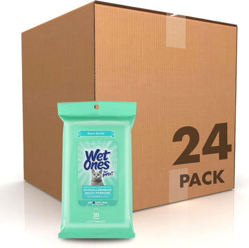 Wet Ones for Pets Hypoallergenic Multi-Purpose Wipes for Cats | Extra Gentle Fragrance-Free Cat Grooming Wipes with Vitamins A, C, & E, Wet Ones Wipes with Wet Lock Seal | 720 Count Cat Wipes