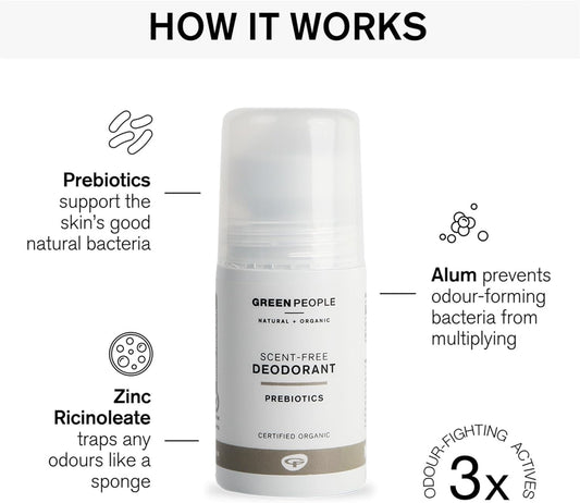 Green People Scent Free Deodorant - With Prebiotics, Suitable For Sensitive Skin - Organic, Cruelty Free & Vegan, 75Ml