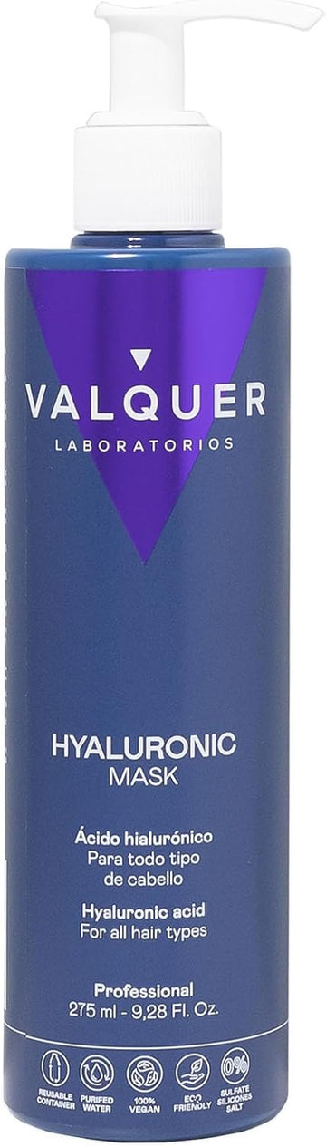 Valquer Hydrating And Repairing Hyaluronic Acid Mask. Zero% Hair Treatment With Panthenol, Keratin, And Aloe Vera. Revitalizes And Protects Damaged And Dry Hair. All Hair Types. 275 Ml