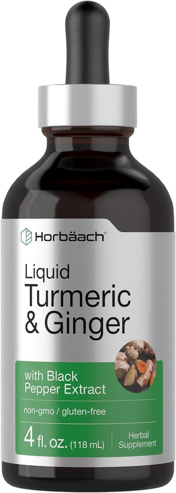 Horbäach Turmeric And Ginger Supplement 4 Fl Oz | With Black Pepper | Herbal Liquid Extract | Vegan, Non-Gmo, Gluten Free