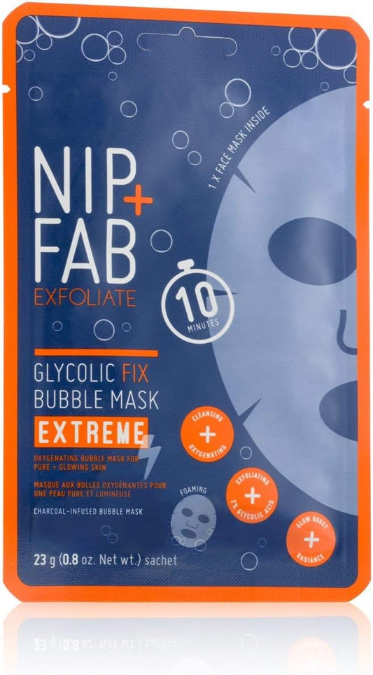 Nip + Fab Glycolic Acid Fix Extreme Bubble Sheet Mask for Face with 2% Glycolic Acid, Hyaluronic Acid and Charcoal, Exfoliating Resurfacing AHA Cleansing Facial Mask, 23 Gram : Amazon.co.uk: Beauty