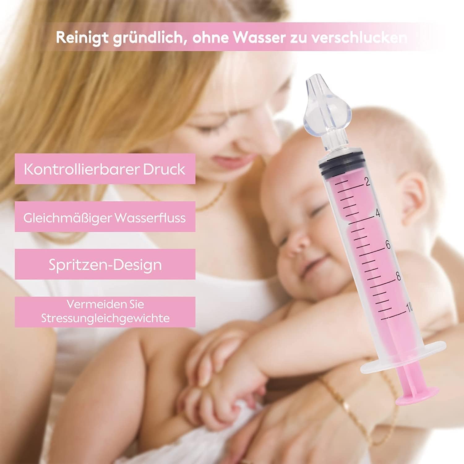 Nasal Irrigation for Baby - Nasal Syringe for Baby - 2PCS Professional Baby Nose Sucker with Cleanable and Reusable Silicone Nasal Suction Tip forIrrigation, Nasal Spray, Nasal Hygiene (Pink) : Baby