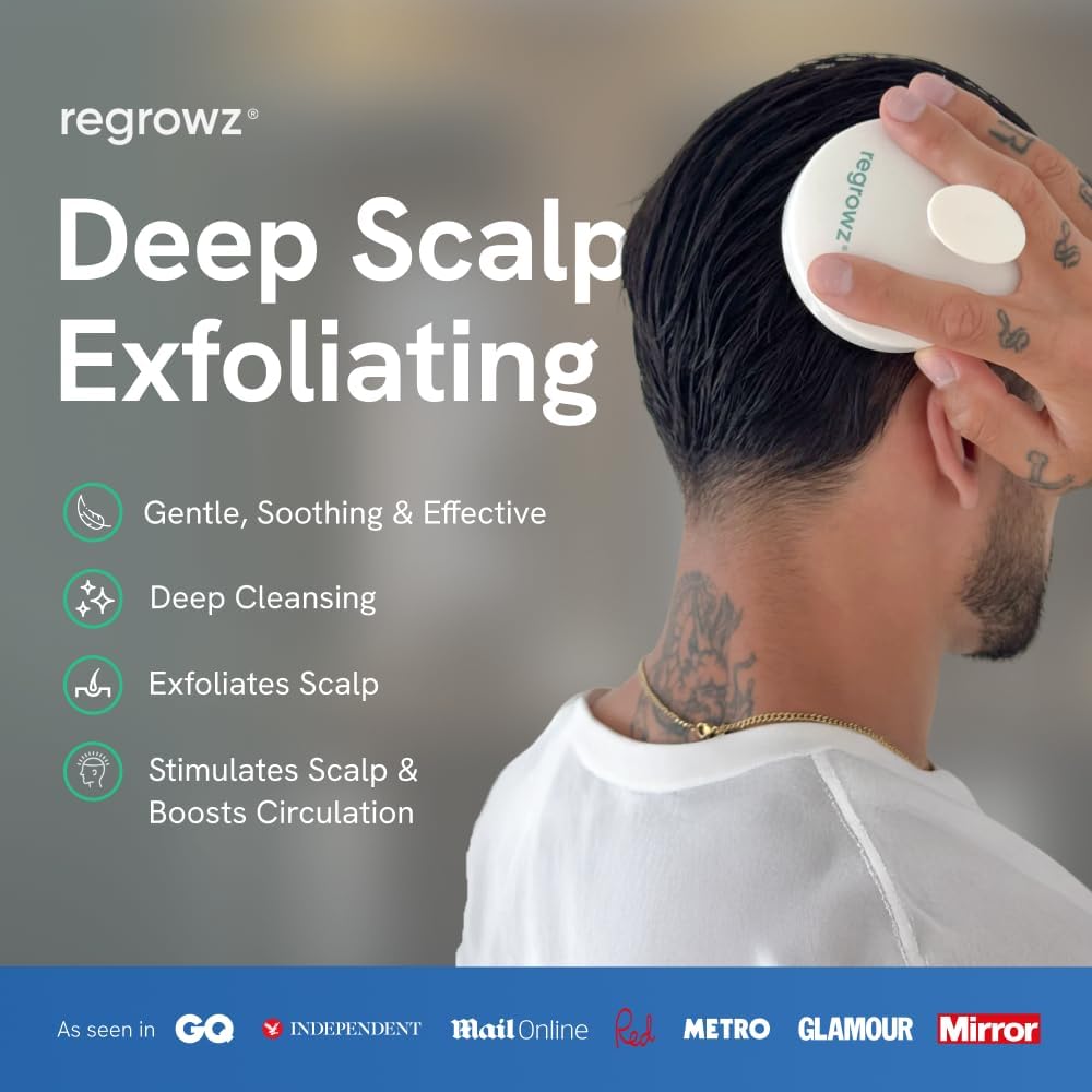 Regrowz Hair Scalp Massager Scrubber With Soft Silicone Bristles For Wet & Dry Hair - Exfoliating Scalp Comb For Dandruff Removal - Boost Hair Growth, White & Green