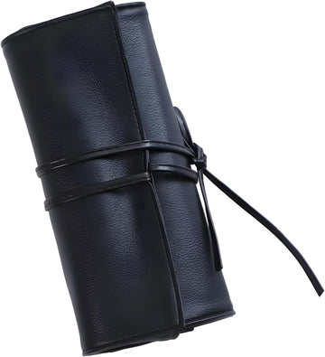 Mond'Sub Makeup Brush Case Travel, Makeup Brush Case Roll Up,Brush Holder Makeup,Holder Organizer Brushes Pouch Cosmetic Bag For TravelRolling Bag Storage Case Pu Leather, Deeply Black, Makeup Brush