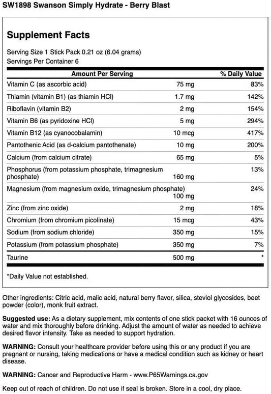 Swanson Simply Hydrate Electrolyte Mix - Sugar-Free Variety Pack - 30 Packets | Advanced Electrolyte Blend | Convenient On-The-Go Solution