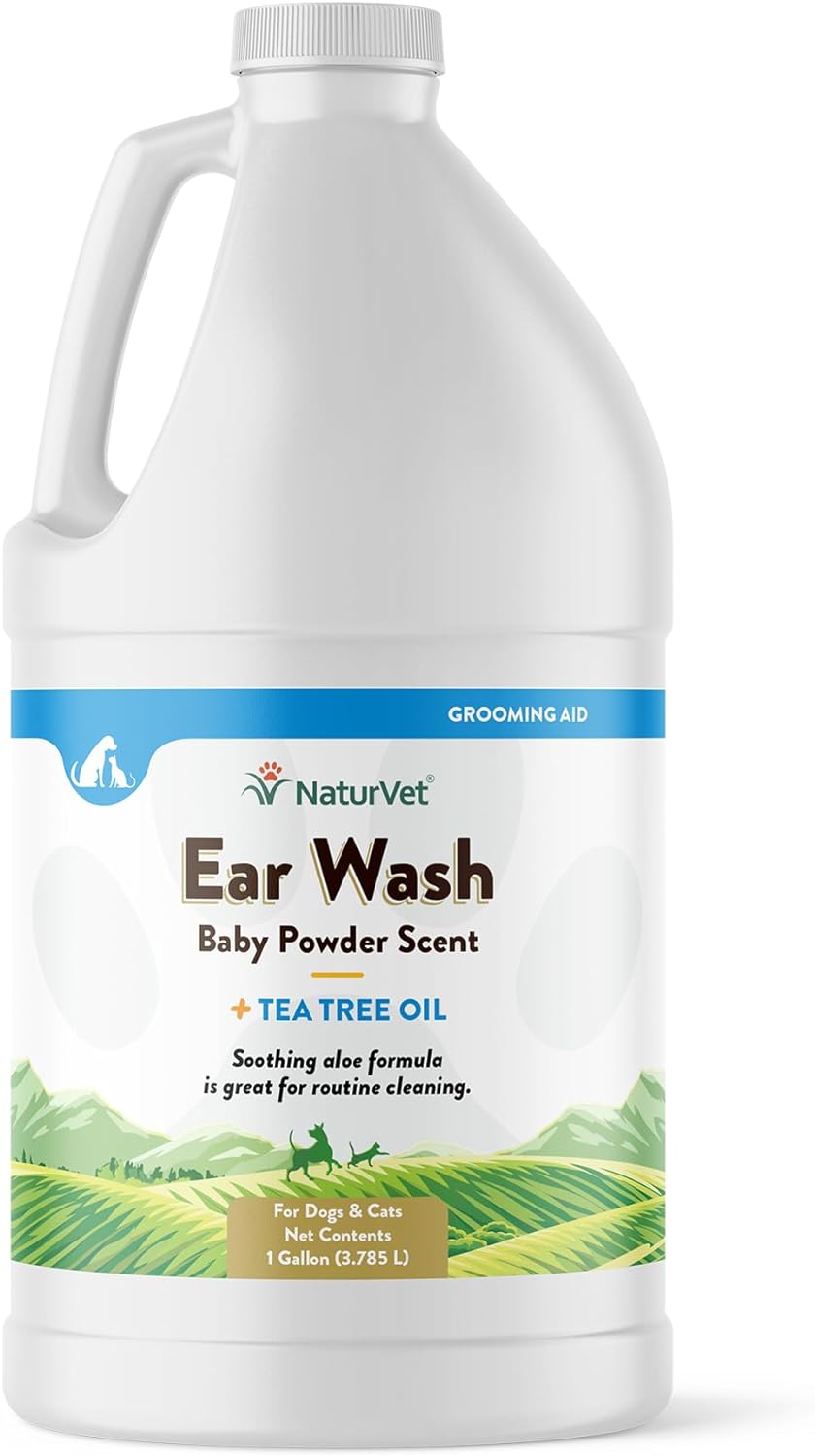 NaturVet Ear Wash with Tea Tree Oil (Aloe & Baby Powder scent) Gallon, 16 Oz