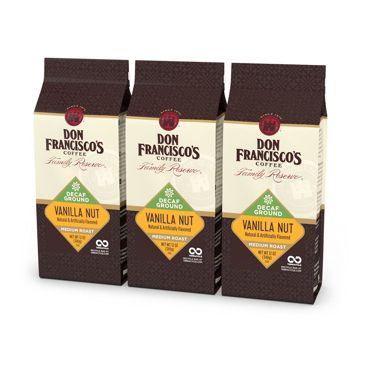 Don Francisco's Decaf Vanilla Nut Flavored Ground Coffee, 100% Arabica - 3 X 12 Ounce Bags