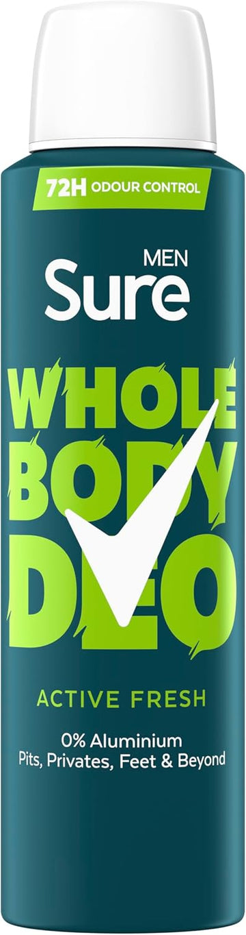 Sure Men Active Fresh Whole Body Deodorant Men'S Deodorant Spray With A Herbal, Citrus & Woody Fragrance For 72 Hour Odour Control 150 Ml