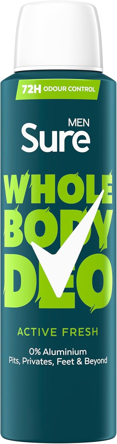 Sure Men Active Fresh Whole Body Deodorant Men'S Deodorant Spray With A Herbal, Citrus & Woody Fragrance For 72 Hour Odour Control 150 Ml (Pack Of 2)