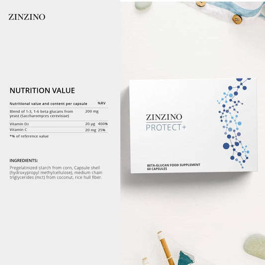 Protect+ - Immune Support Supplement With Beta-Glucans, Vitamin C & D3 - Boosts Immune System With Synergistic Blend - 60 Capsules