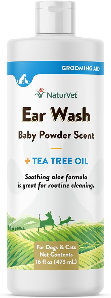 NaturVet Ear Wash Liquid Supplement for Dogs & Cats – Pet Health Supplement Cleans Dog, Cat Ear Canals – Includes Aloe, Tea Tree Oil – Helps Remove Pet Ear Wax, Dirt, Debris – 16 Oz