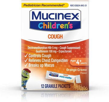 Mucinex Children's Chest Congestion Expectorant and Cough Suppressant Mini-Melts, Orange Cream, 12 Count (Packaging May Vary)