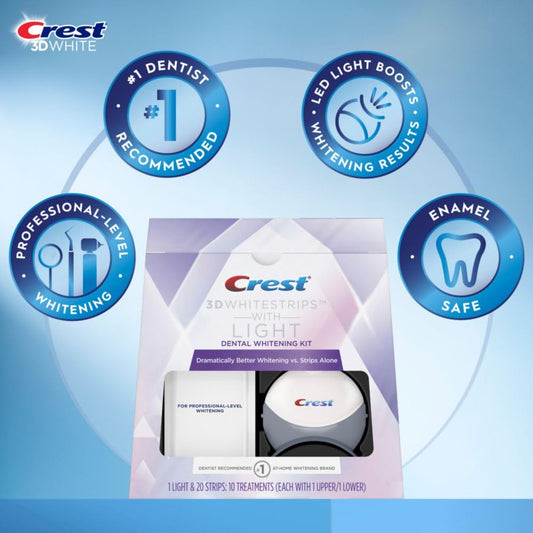 Crest 3D Whitestrips With Light, Teeth Whitening Strip Kit, 20 Strips (10 Count Pack)