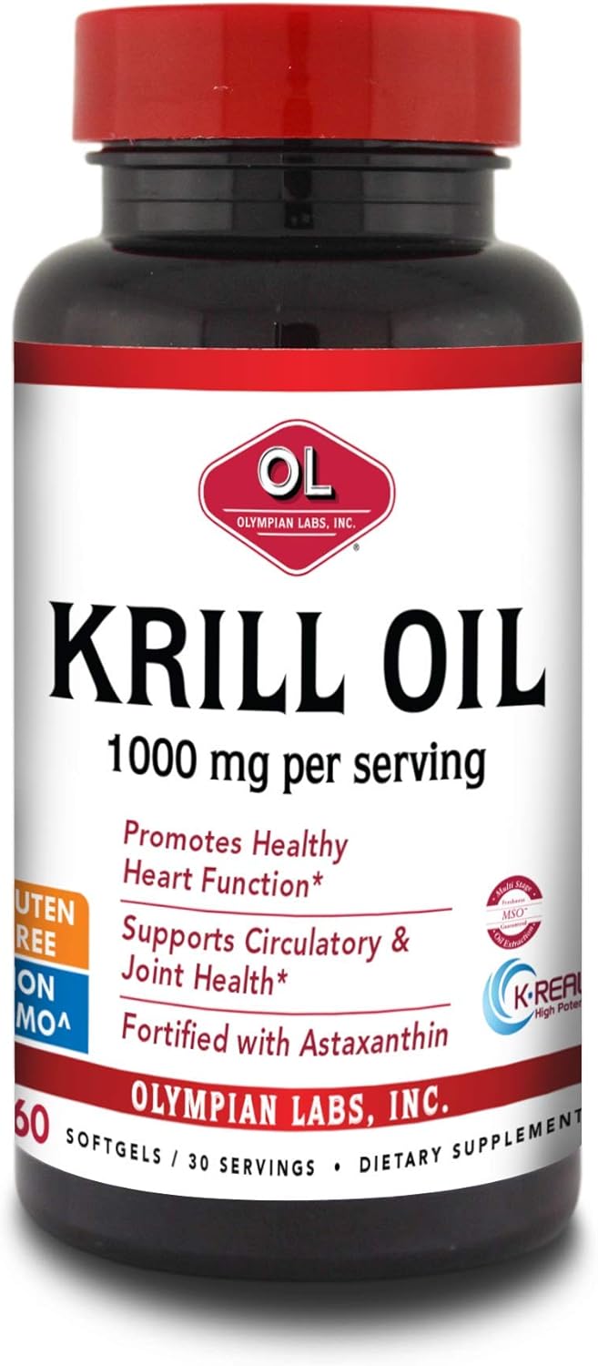 Olympian Labs Antarctic Krill Oil, 1000Mg Caps With Astaxanthin, Omega-3, Epa, Dha, Immune, Joint & Brain Support, 60 Softgels
