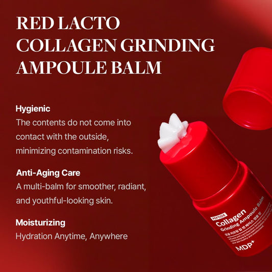 Mdp Red Lacto Collagen Grinding Face Ampoule Multi Balm Stick, Vegan Lacto|0.49 Oz/14 G, Wrinkle-Reducing, Brightening, Deep Skin Firming Care, 12Hrs Long-Lasting Moisture