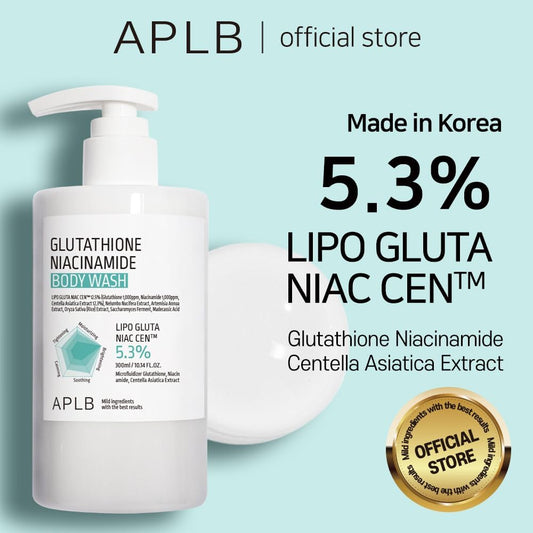 Aplb Glutathione Niacinamide Body Wash | Lipo Gluta Niac Cen™ 5.3% 10.14 Fl.Oz/Korean Skincare, Gentle Ingredients For The Safety Of Your Skin, Long Lasting Deep Moisture For Soft Skin