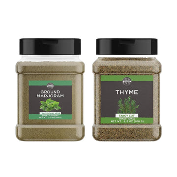 Birch & Meadow Ground Marjoram & Thyme Leaves Bundle, Various Sizes, Kitchen Staples, Savory Flavors