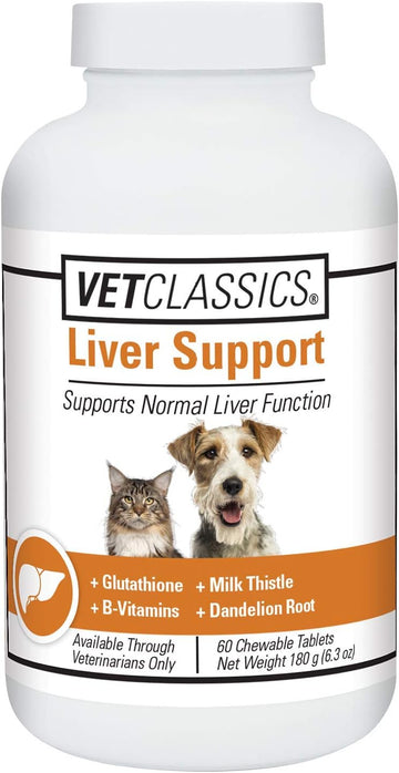 Vet Classics Liver Support Pet Health Supplement for Dogs, Cats – Liver Functions – B-Vitamins, Glutathione, Milk Thistle – Soft Tablets, Chews – 60 Chewable Tablets