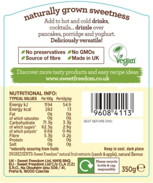 Sweet Freedom Vanilla Syrup - 350 G | Natural Great Taste With Sweetness Derived From Fruit | Ideal For Coffee, Baking & Dessert | No Preservatives Or Allergens | Vegan | Only 13 Kcal Per Teaspoon