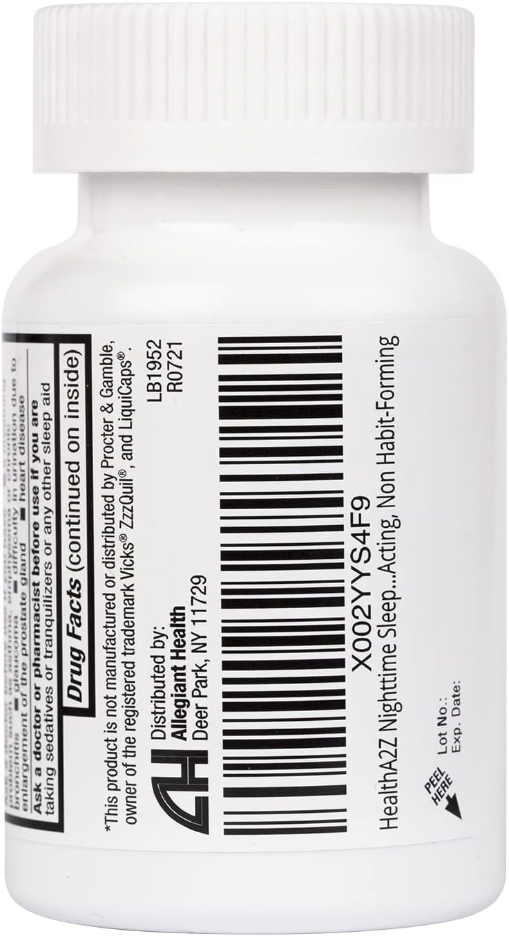 HealthA2Z Sleep Aid, Diphenhydramine HCl 25mg Softgels, Supports Deeper, Restful Sleeping, Non Habit-Forming (72 Softgels) : Health & Household