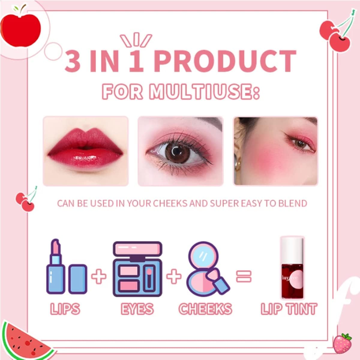 3 in 1 Lip and Cheek Tint Stain, Mini Liquid Lipstick, Hydrating & Moisturizing Cheeks and Eyes Natural Lip Gloss, Waterproof Long Lasting Shimmer Sexy Lip Color Makeup (#04 CHERRY) : Amazon.co.uk: Beauty