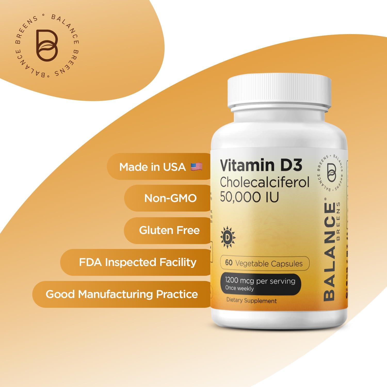 Balancebreens Vitamin D3 50,000 Iu, 60 Veggie Capsules - High Potency, Supports Immune & Bone Health - Weekly Once : Health & Household