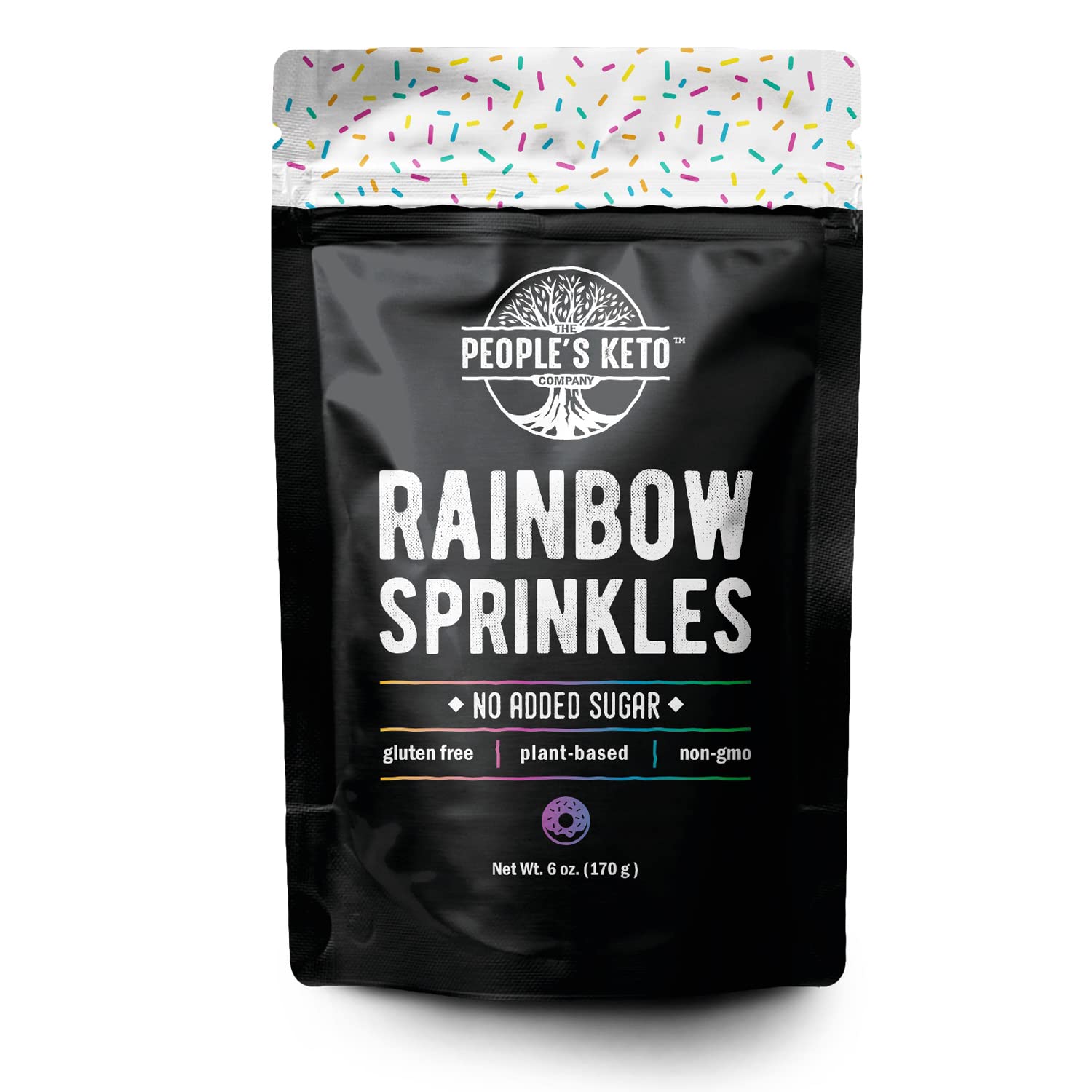 Keto Sprinkles, 6 Oz. Larger Value Size, Dye Free, Non-Gmo, Plant-Based, Vegan, Gluten Free, All Natural, No Artificial Coloring, Sugar Free Sprinkles, 1G Net Carb (Rainbow, Single Pack)