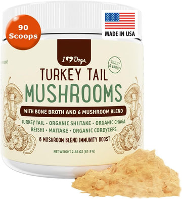 Iheartdogs Turkey Tail Mushroom For Dogs With Bone Broth And 6 Mushroom Blend Powder - Mushroom Supplement For Dogs