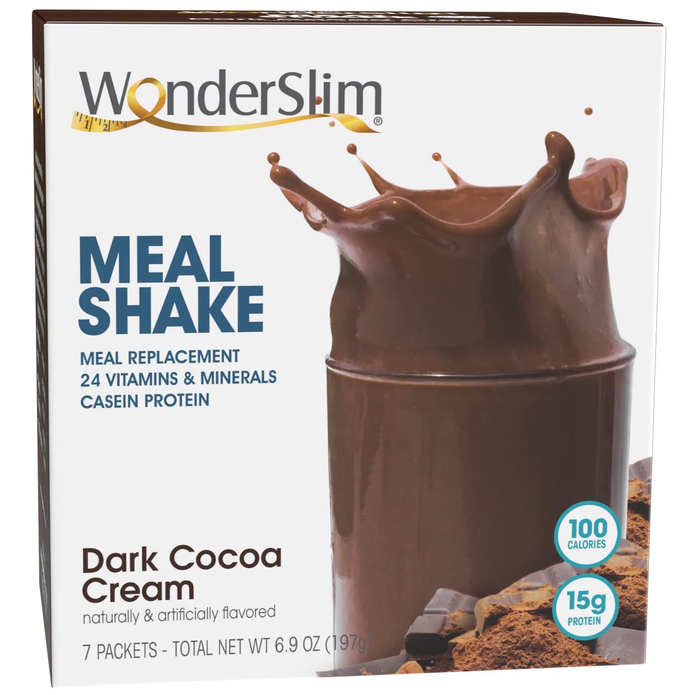 Wonderslim Meal Replacement Shake, Dark Cocoa Cream, 15G Protein, 24 Vitamins & Minerals, Gluten Free, Low Carb (7Ct)