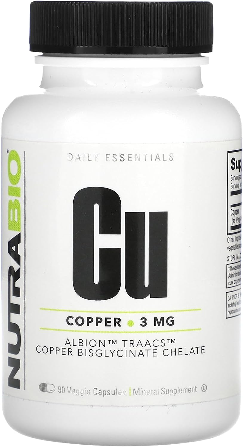 NutraBio Copper Chelate (3mg), Immune Support - 90 Capsules