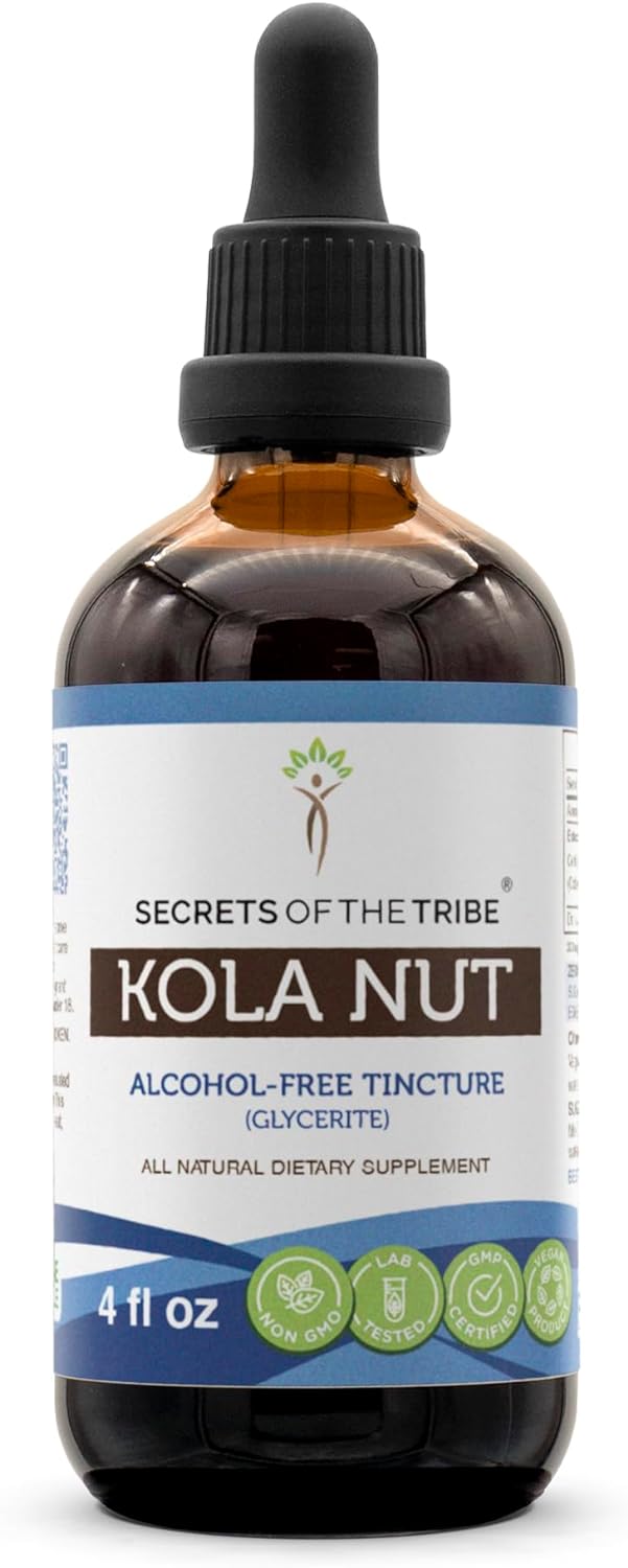 Secrets of the Tribe Kola Nut Tincture Alcohol-Free Extract, Kola nut (Cola Acuminate) Dried Nut (4 FL OZ)