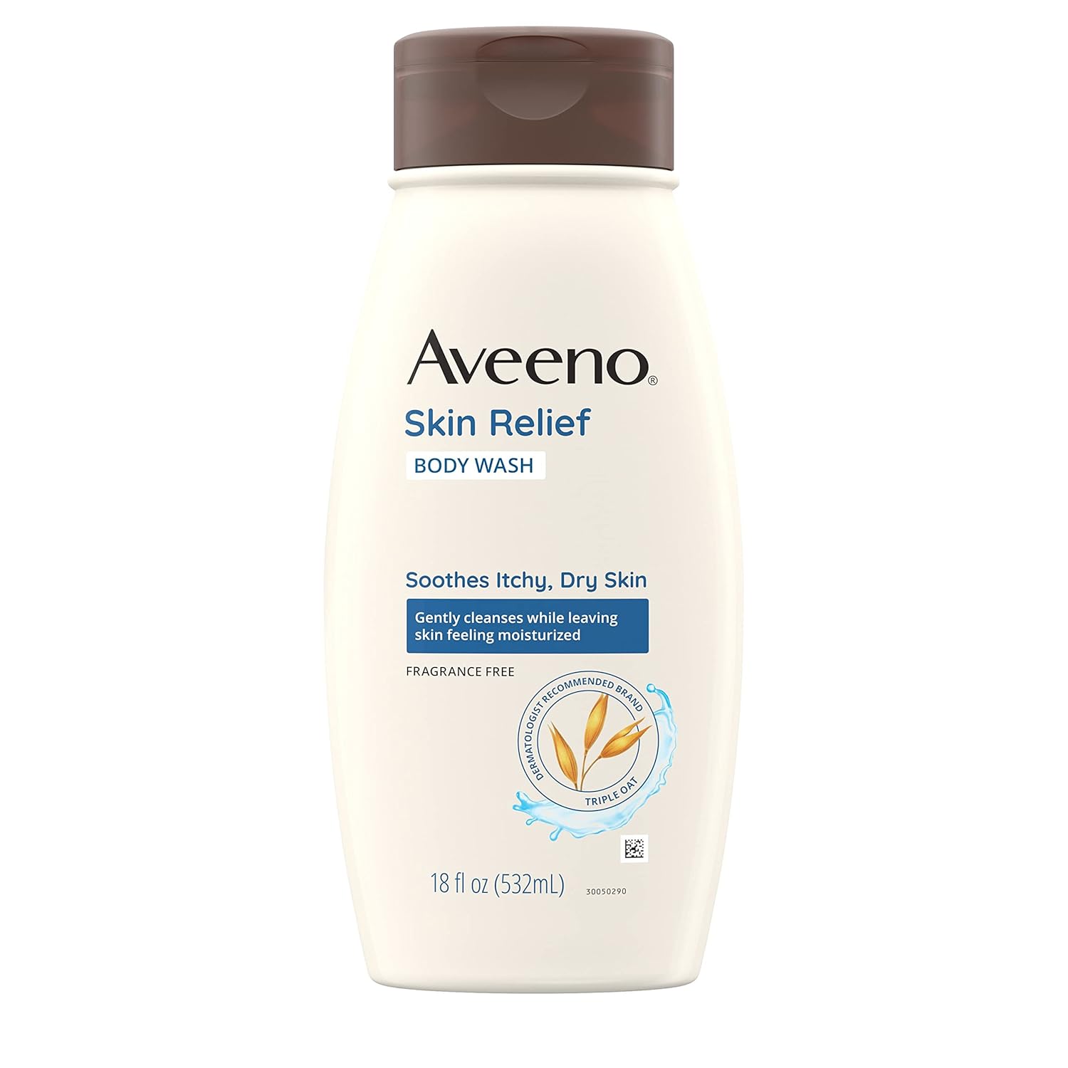 Aveeno Skin Relief Fragrance-Free Body Wash With Triple Oat Formula, Gentle Daily Cleanser For Sensitive Skin Leaves Itchy, Dry Skin Soothed & Feeling Moisturized, Sulfate-Free, 18 Fl. Oz