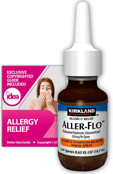 Kirkland Signature Aller-o uticasone Propionate (Glucocorticoid) 50 mcg, Nasal Allergy Spray (1 Bottle 144 Metered Sprays) Bundle with Exclusive "Allergy Relief" - Better Idea Ge