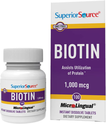 Superior Source Biotin 1000 mcg. Under The Tongue Quick Dissolve MicroLingual Tablets, 100 Count, Supports Healthy Hair, Skin, and Nail Growth, Helps Support Energy Metabolism, Non-GMO