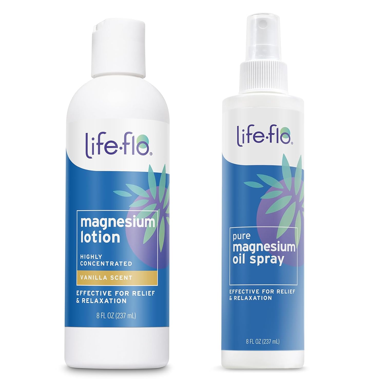 Life-Flo Vanilla Magnesium Lotion And Pure Magnesium Oil Spray Bundle - Magnesium Chloride From The Zechstein Seabed - 100% Magnesium Oil For Feet And Body And Vanilla Lotion, 60-Day Guarantee, 8Oz Ea