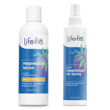 Life-Flo Vanilla Magnesium Lotion And Pure Magnesium Oil Spray Bundle - Magnesium Chloride From The Zechstein Seabed - 100% Magnesium Oil For Feet And Body And Vanilla Lotion, 60-Day Guarantee, 8Oz Ea