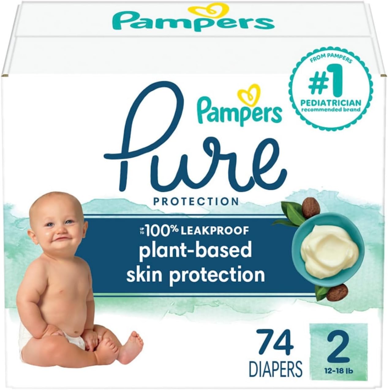 Pampers Pure Protection Diapers - Size 2, 74 Count, Hypoallergenic Premium Disposable Baby Diapers