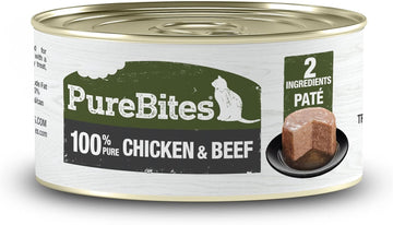 Purebites 100% Pure Chicken & Beef Pate Cat Treat | Single 2.5Oz Can | Only 2 Ingredients | Case Of 12