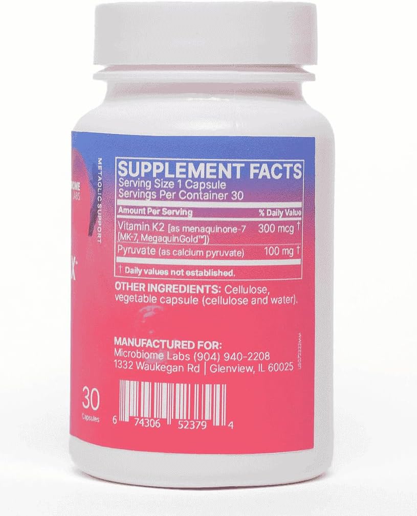 Microbiome Labs MyoMax Vitamin K - 100% Soy-Free Vitamin K2 (k2 MK7) Supplement - Vit K2 with Calcium Pyruvate to Support ATP Production, Muscle, Heart Health - Helps Extend Peak Fitness (30 Capsules) : Health & Household