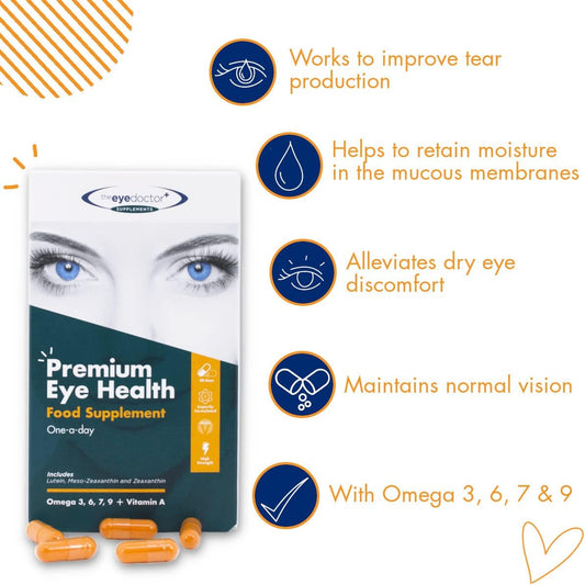 The Eye Doctor Dry Eye Supplement - 60 Vegan Capsules - Lutein, Zeaxanthin, Meso-Zeaxanthin, Vitamin A, Omega 3 6 7 9, Sea Buckthorn Fruit - Goji Berry & Bilberry Extract - Vision Health Support