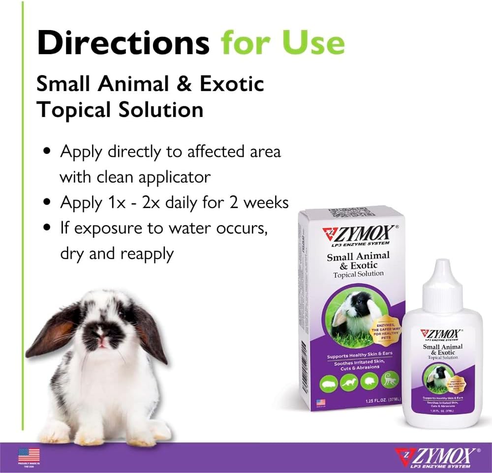 Zymox Small Animal & Exotic Topical Solution, 1.25 oz. – Supports Healthy Skin & Ears for Dog, Cat, Rabbit, Guinea Pig, Ferret, Hamster, Chinchilla, Monkey : Pet Supplies