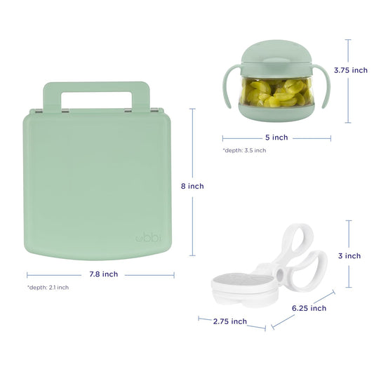 Ubbi Kid Snacking Bundle, Includes Snack Container, Bento Box And Grape Cutter, Sage Green