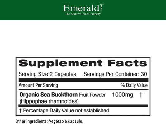 EMERALD LABS Sea Buckthorn - Dietary Supplement with Vitamins C, E & Omega 7 - Supports Adrenal, Energy, Skin & Immune Health - 60 Vegetable Capsules (30-Day Supply)